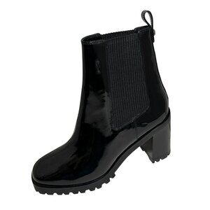 New Longchamp Women Black  Patent Leather Lug Chelsea Ankle Boots sz 9US EUR 40